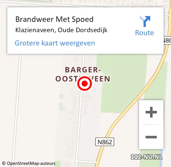 Locatie op kaart van de 112 melding: Brandweer Met Spoed Naar Klazienaveen, Oude Dordsedijk op 3 oktober 2022 11:20