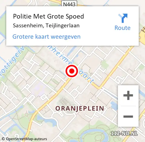 Locatie op kaart van de 112 melding: Politie Met Grote Spoed Naar Sassenheim, Teijlingerlaan op 3 oktober 2022 11:45