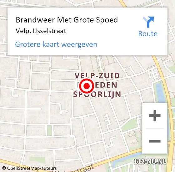 Locatie op kaart van de 112 melding: Brandweer Met Grote Spoed Naar Velp, IJsselstraat op 3 oktober 2022 11:47