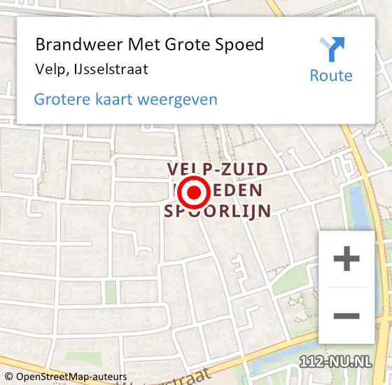 Locatie op kaart van de 112 melding: Brandweer Met Grote Spoed Naar Velp, IJsselstraat op 3 oktober 2022 11:48