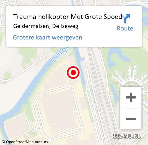 Locatie op kaart van de 112 melding: Trauma helikopter Met Grote Spoed Naar Geldermalsen, Deilseweg op 3 oktober 2022 11:56