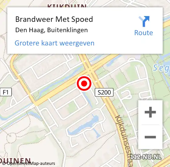 Locatie op kaart van de 112 melding: Brandweer Met Spoed Naar Den Haag, Buitenklingen op 3 oktober 2022 12:29