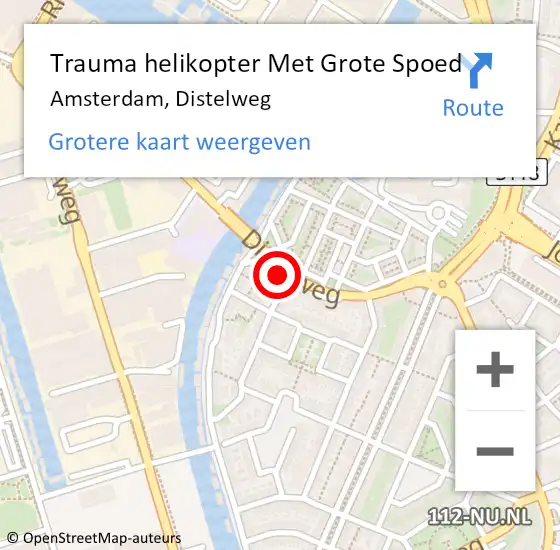 Locatie op kaart van de 112 melding: Trauma helikopter Met Grote Spoed Naar Amsterdam, Distelweg op 3 oktober 2022 12:42