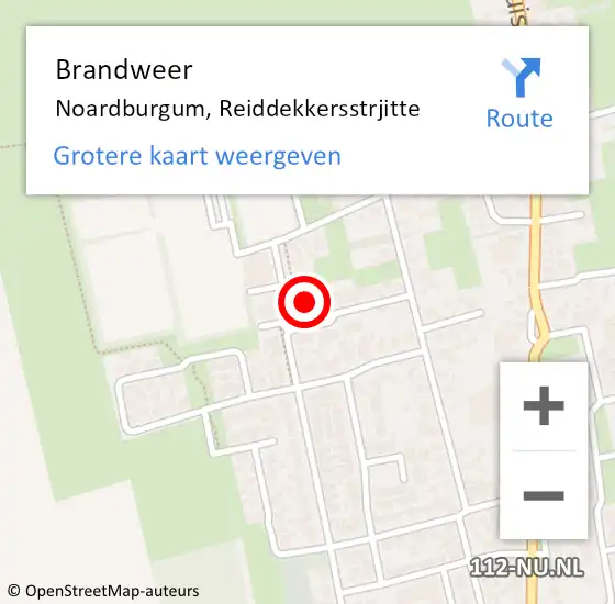 Locatie op kaart van de 112 melding: Brandweer Noardburgum, Reiddekkersstrjitte op 3 oktober 2022 12:46