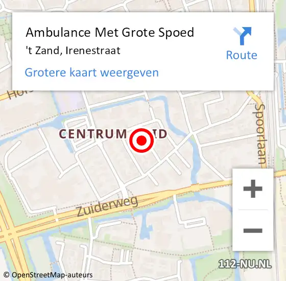 Locatie op kaart van de 112 melding: Ambulance Met Grote Spoed Naar 't Zand, Irenestraat op 3 oktober 2022 13:09