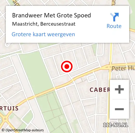 Locatie op kaart van de 112 melding: Brandweer Met Grote Spoed Naar Maastricht, Berceusestraat op 3 oktober 2022 13:30