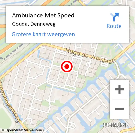 Locatie op kaart van de 112 melding: Ambulance Met Spoed Naar Gouda, Denneweg op 3 oktober 2022 13:32