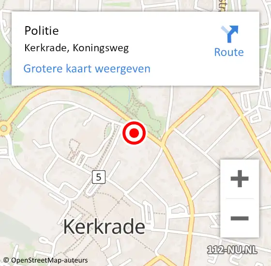 Locatie op kaart van de 112 melding: Politie Kerkrade, Koningsweg op 3 oktober 2022 13:33