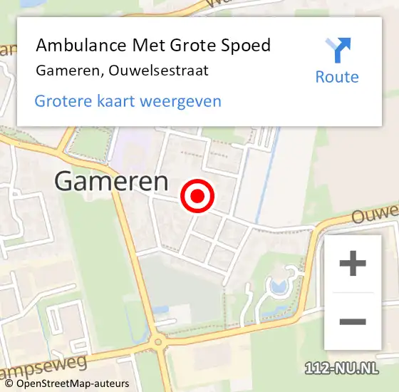 Locatie op kaart van de 112 melding: Ambulance Met Grote Spoed Naar Gameren, Ouwelsestraat op 3 oktober 2022 13:35