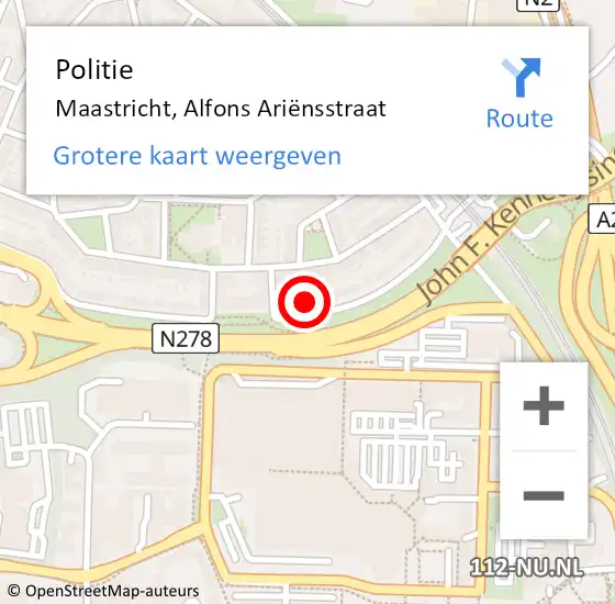Locatie op kaart van de 112 melding: Politie Maastricht, Alfons Ariënsstraat op 3 oktober 2022 13:35