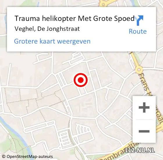 Locatie op kaart van de 112 melding: Trauma helikopter Met Grote Spoed Naar Veghel, De Jonghstraat op 3 oktober 2022 13:43