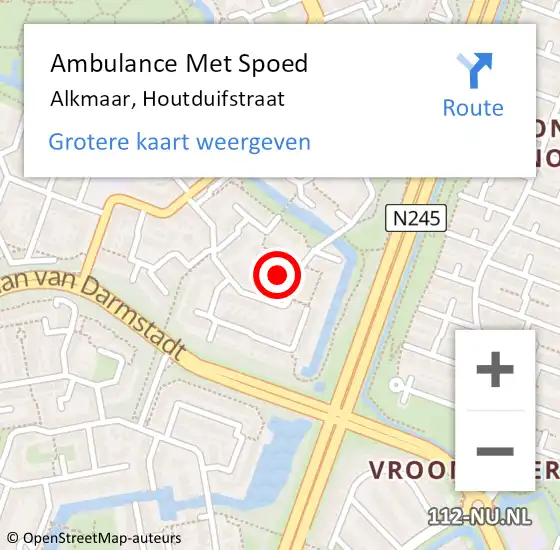 Locatie op kaart van de 112 melding: Ambulance Met Spoed Naar Alkmaar, Houtduifstraat op 3 oktober 2022 13:46