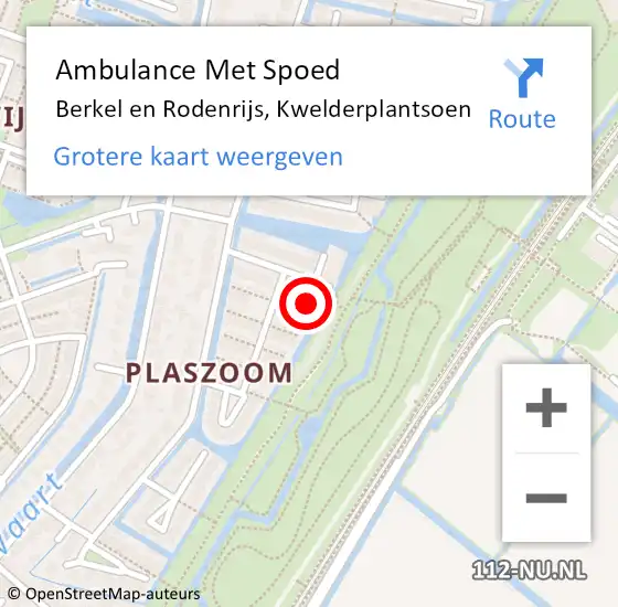 Locatie op kaart van de 112 melding: Ambulance Met Spoed Naar Berkel en Rodenrijs, Kwelderplantsoen op 3 oktober 2022 13:47