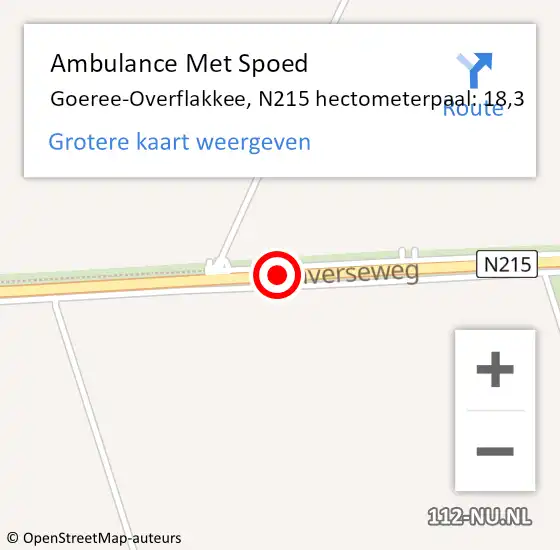 Locatie op kaart van de 112 melding: Ambulance Met Spoed Naar Goeree-Overflakkee, N215 hectometerpaal: 18,3 op 3 oktober 2022 13:50