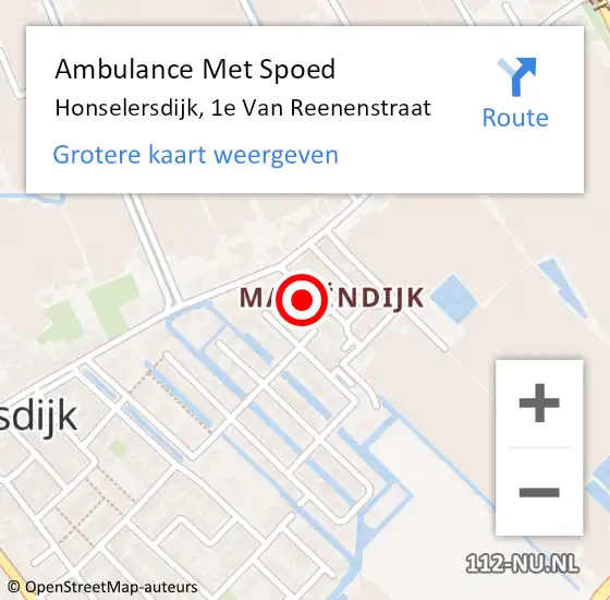 Locatie op kaart van de 112 melding: Ambulance Met Spoed Naar Honselersdijk, 1e Van Reenenstraat op 3 oktober 2022 14:20