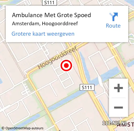 Locatie op kaart van de 112 melding: Ambulance Met Grote Spoed Naar Amsterdam-Zuidoost, Hoogoorddreef op 3 oktober 2022 14:33