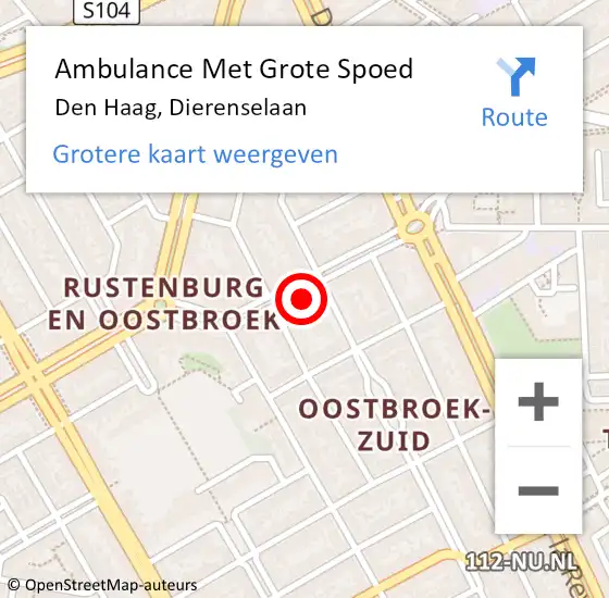 Locatie op kaart van de 112 melding: Ambulance Met Grote Spoed Naar Den Haag, Dierenselaan op 3 oktober 2022 14:42