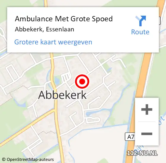 Locatie op kaart van de 112 melding: Ambulance Met Grote Spoed Naar Abbekerk, Essenlaan op 3 oktober 2022 15:02