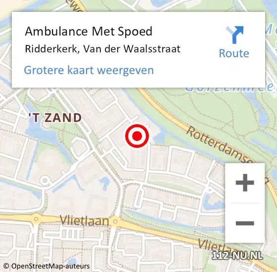 Locatie op kaart van de 112 melding: Ambulance Met Spoed Naar Ridderkerk, Van der Waalsstraat op 3 oktober 2022 15:21