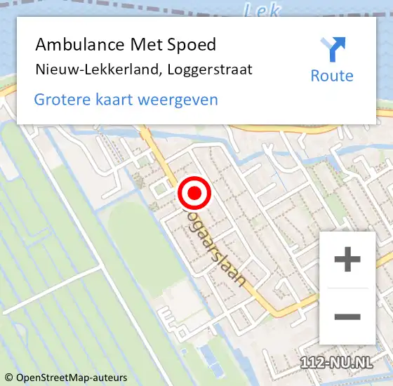 Locatie op kaart van de 112 melding: Ambulance Met Spoed Naar Nieuw-Lekkerland, Loggerstraat op 3 oktober 2022 15:22