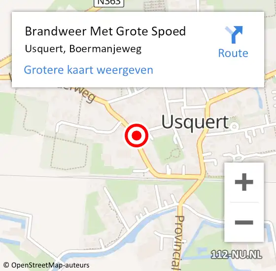 Locatie op kaart van de 112 melding: Brandweer Met Grote Spoed Naar Usquert, Boermanjeweg op 3 oktober 2022 15:48