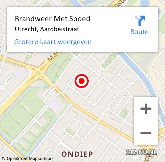 Locatie op kaart van de 112 melding: Brandweer Met Spoed Naar Utrecht, Aardbeistraat op 3 oktober 2022 16:15