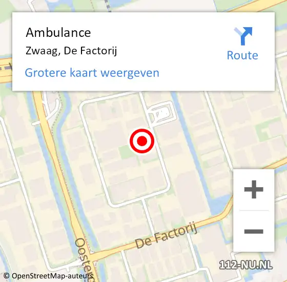 Locatie op kaart van de 112 melding: Ambulance Zwaag, De Factorij op 3 oktober 2022 17:05