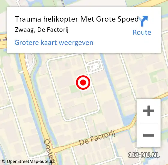 Locatie op kaart van de 112 melding: Trauma helikopter Met Grote Spoed Naar Zwaag, De Factorij op 3 oktober 2022 17:15