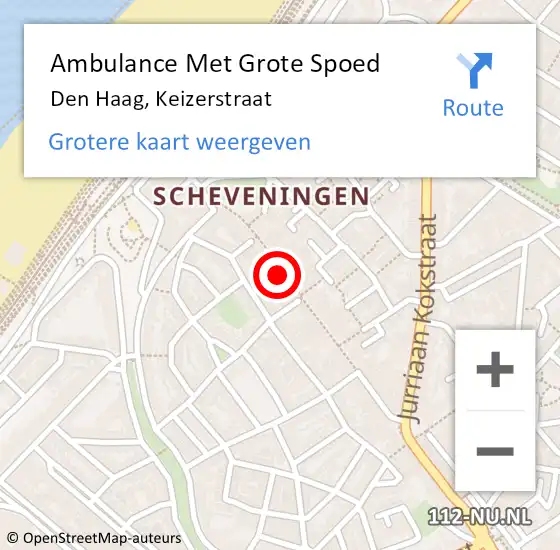 Locatie op kaart van de 112 melding: Ambulance Met Grote Spoed Naar Den Haag, Keizerstraat op 3 oktober 2022 17:39