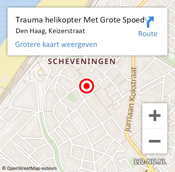 Locatie op kaart van de 112 melding: Trauma helikopter Met Grote Spoed Naar Den Haag, Keizerstraat op 3 oktober 2022 17:40