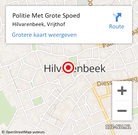 Locatie op kaart van de 112 melding: Politie Met Grote Spoed Naar Hilvarenbeek, Vrijthof op 3 oktober 2022 17:53