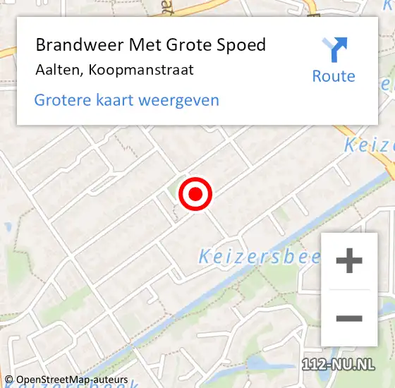 Locatie op kaart van de 112 melding: Brandweer Met Grote Spoed Naar Aalten, Koopmanstraat op 3 oktober 2022 17:59