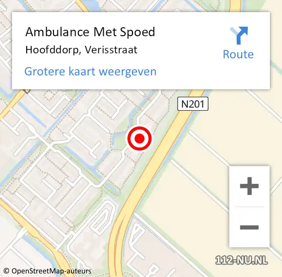 Locatie op kaart van de 112 melding: Ambulance Met Spoed Naar Hoofddorp, Verisstraat op 3 oktober 2022 18:33