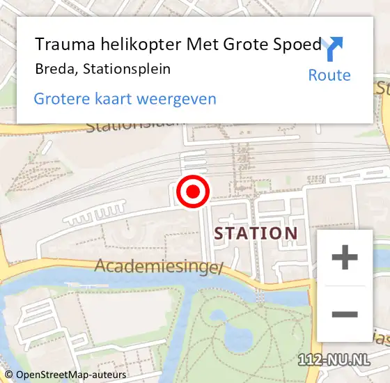 Locatie op kaart van de 112 melding: Trauma helikopter Met Grote Spoed Naar Breda, Stationsplein op 3 oktober 2022 18:38