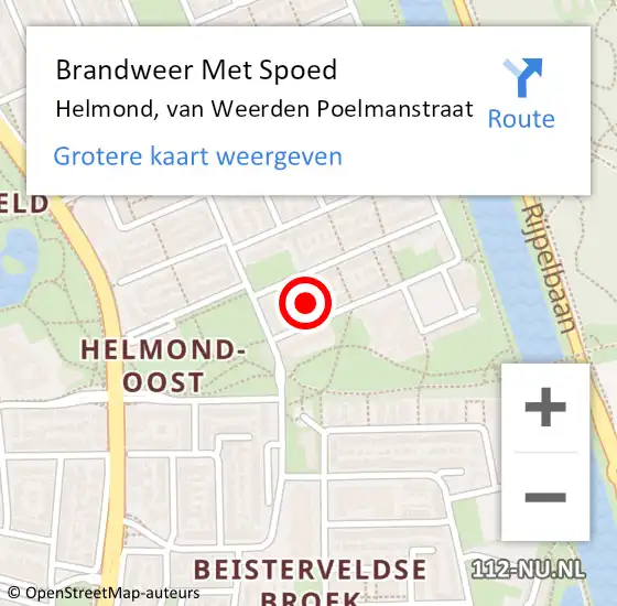 Locatie op kaart van de 112 melding: Brandweer Met Spoed Naar Helmond, van Weerden Poelmanstraat op 3 oktober 2022 18:43
