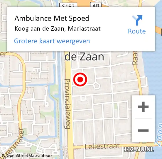 Locatie op kaart van de 112 melding: Ambulance Met Spoed Naar Koog aan de Zaan, Mariastraat op 3 oktober 2022 18:53