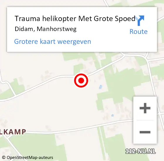 Locatie op kaart van de 112 melding: Trauma helikopter Met Grote Spoed Naar Didam, Manhorstweg op 3 oktober 2022 19:13