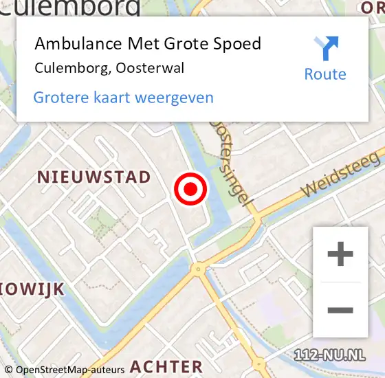 Locatie op kaart van de 112 melding: Ambulance Met Grote Spoed Naar Culemborg, Oosterwal op 3 oktober 2022 19:16