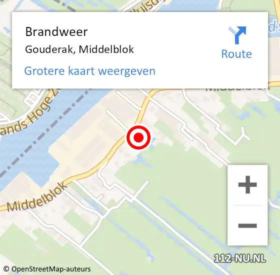 Locatie op kaart van de 112 melding: Brandweer Gouderak, Middelblok op 3 oktober 2022 19:25