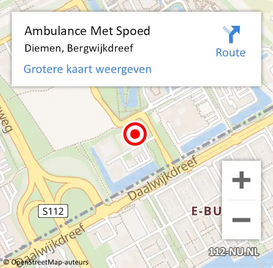 Locatie op kaart van de 112 melding: Ambulance Met Spoed Naar Diemen, Bergwijkdreef op 3 oktober 2022 19:32