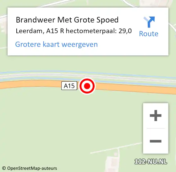 Locatie op kaart van de 112 melding: Brandweer Met Grote Spoed Naar Leerdam, A15 L hectometerpaal: 101,0 op 31 juli 2014 11:08