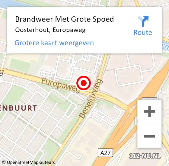 Locatie op kaart van de 112 melding: Brandweer Met Grote Spoed Naar Oosterhout, Europaweg op 3 oktober 2022 19:42