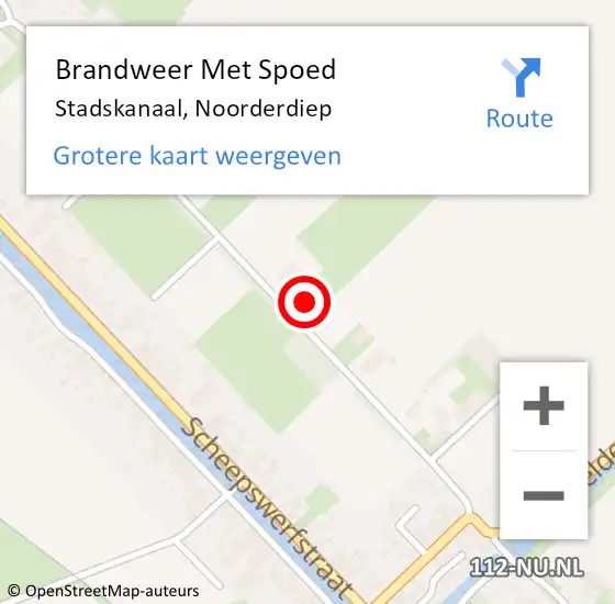 Locatie op kaart van de 112 melding: Brandweer Met Spoed Naar Stadskanaal, Noorderdiep op 3 oktober 2022 19:53