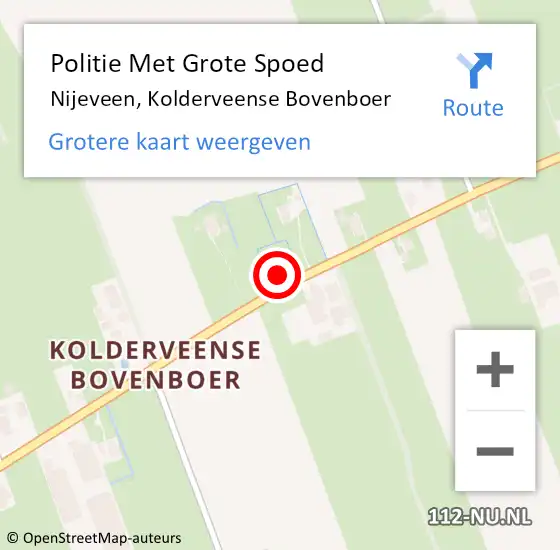 Locatie op kaart van de 112 melding: Politie Met Grote Spoed Naar Nijeveen, Kolderveense Bovenboer op 3 oktober 2022 20:20