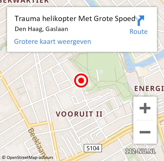Locatie op kaart van de 112 melding: Trauma helikopter Met Grote Spoed Naar Den Haag, Gaslaan op 3 oktober 2022 20:40