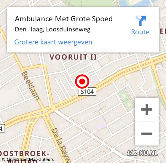 Locatie op kaart van de 112 melding: Ambulance Met Grote Spoed Naar Den Haag, Loosduinseweg op 3 oktober 2022 20:41