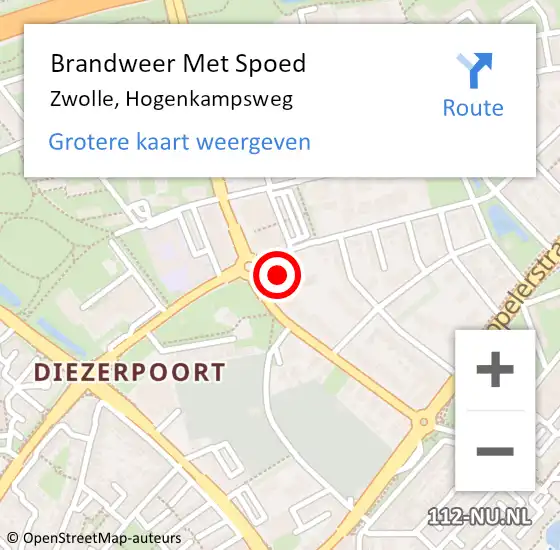 Locatie op kaart van de 112 melding: Brandweer Met Spoed Naar Zwolle, Hogenkampsweg op 3 oktober 2022 21:01