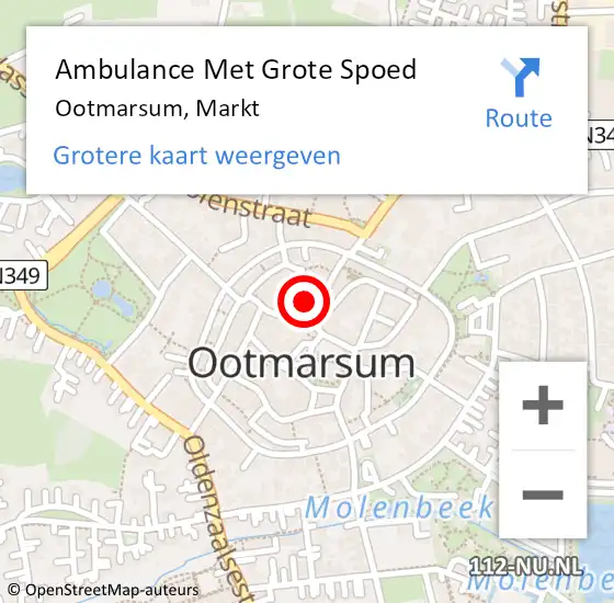 Locatie op kaart van de 112 melding: Ambulance Met Grote Spoed Naar Ootmarsum, Markt op 3 oktober 2022 21:03