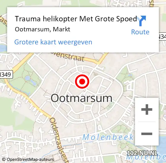Locatie op kaart van de 112 melding: Trauma helikopter Met Grote Spoed Naar Ootmarsum, Markt op 3 oktober 2022 21:10