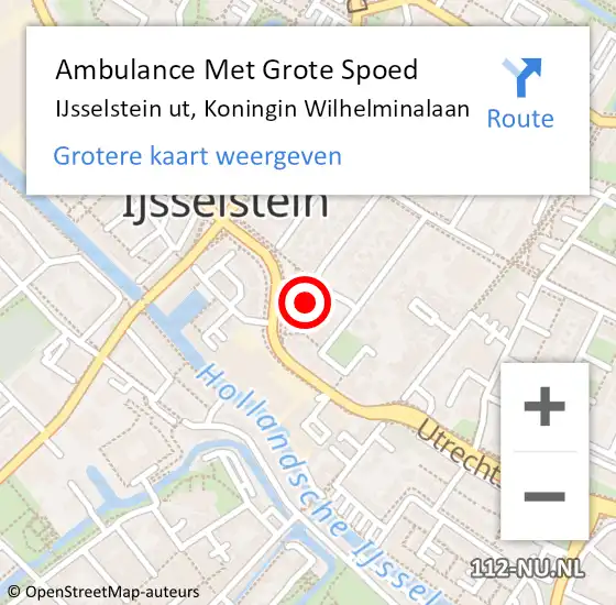 Locatie op kaart van de 112 melding: Ambulance Met Grote Spoed Naar IJsselstein ut, Koningin Wilhelminalaan op 31 juli 2014 11:16